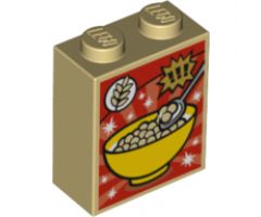 Brick 1 x 2 x 2 with Inside Stud Holder with Cereal Bowl, Wheat and Exclamation Marks Cereal Box Pattern