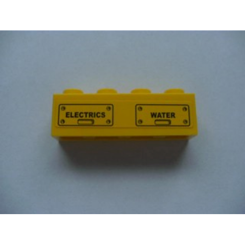 Brick 1 x 4 with 'ELECTRICS' and 'WATER' and Bolts Pattern (Sticker) - Set 7633