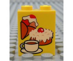 Brick 1 x 2 x 2 with Inside Axle Holder with Ice Cream, Cake and Coffee Pattern