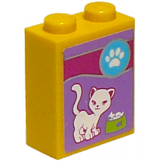 Brick 1 x 2 x 2 with Inside Stud Holder with Paw Print, Cat and Food Bowl Pattern (Sticker) - Set 41007