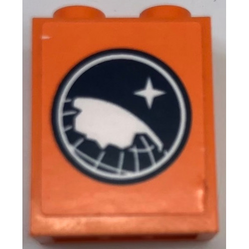 Brick 1 x 2 x 2 with Inside Stud Holder with Arctic Explorer Logo on Orange Background Pattern (Sticker) - Set 60062