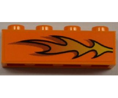 Brick 1 x 4 with Orange Flame Pattern Model Right Side (Sticker) - Set 8186