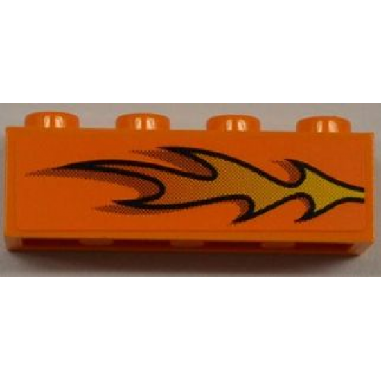 Brick 1 x 4 with Orange Flame Pattern Model Right Side (Sticker) - Set 8186