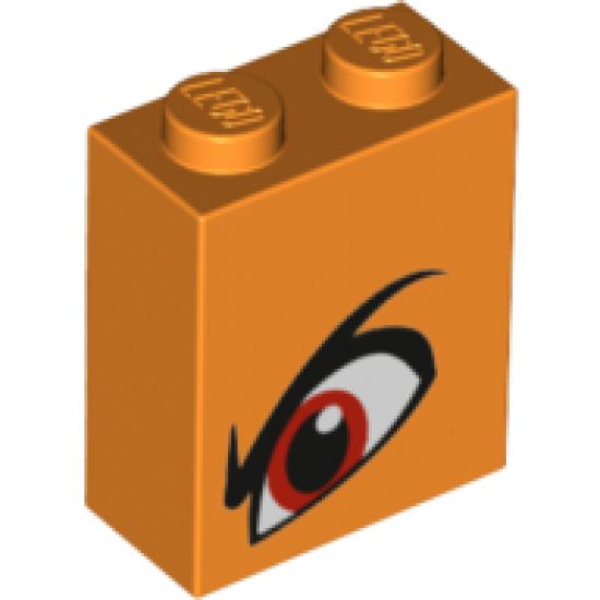 Brick 1 x 2 x 2 with Inside Stud Holder with Angry Red Left Eye and Eyebrow Pattern (Queen Watevra Wa'Nabi)