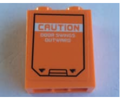 Brick 1 x 2 x 2 with Inside Stud Holder with Door Hatch and 'CAUTION DOOR SWINGS OUTWARD' Pattern (Sticker) - Set 60195