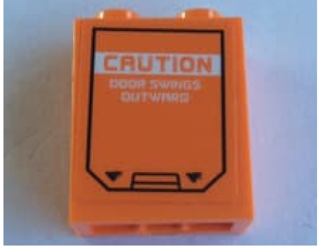 Brick 1 x 2 x 2 with Inside Stud Holder with Door Hatch and 'CAUTION DOOR SWINGS OUTWARD' Pattern (Sticker) - Set 60195