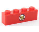 Brick 1 x 4 with Gold Hogwarts Logo in White Circle on Red Background Pattern (Sticker) - Set 75955