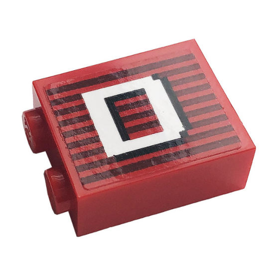 Brick 1 x 2 x 2 with Inside Stud Holder with Gray Stripes and White Letter 'D' Pattern Model Left Side (Sticker) - 10272