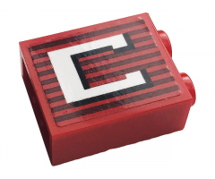 Brick 1 x 2 x 2 with Inside Stud Holder with Gray Stripes and White Letter 'C' Pattern (Sticker) - 10272