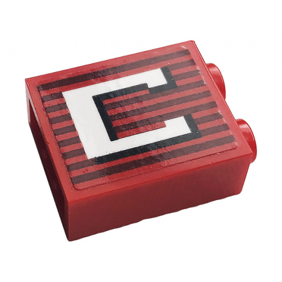 Brick 1 x 2 x 2 with Inside Stud Holder with Gray Stripes and White Letter 'C' Pattern (Sticker) - 10272