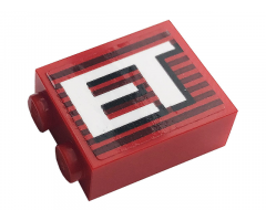 Brick 1 x 2 x 2 with Inside Stud Holder with Gray Stripes and White 'ET' Pattern (Sticker) - 10272