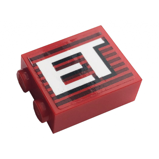 Brick 1 x 2 x 2 with Inside Stud Holder with Gray Stripes and White 'ET' Pattern (Sticker) - 10272