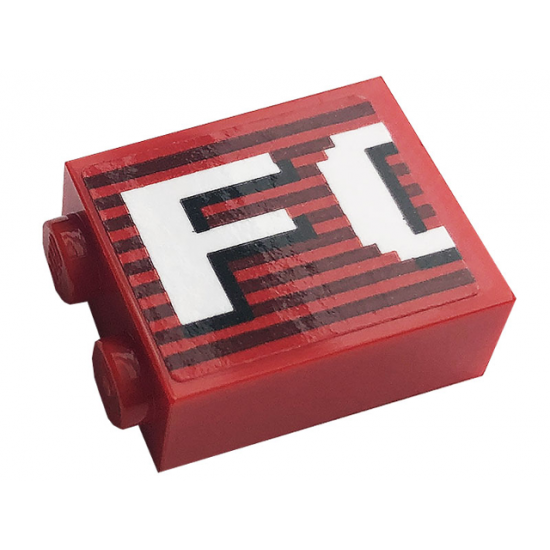Brick 1 x 2 x 2 with Inside Stud Holder with Gray Stripes and White 'FO' Pattern (Sticker) - 10272