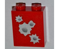 Brick 1 x 2 x 2 with Inside Axle Holder with 4 Bullet Holes Pattern on Both Sides (Stickers) - Set 7198