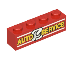 Brick 1 x 4 with 'AUTO SERVICE' and Wrench Pattern