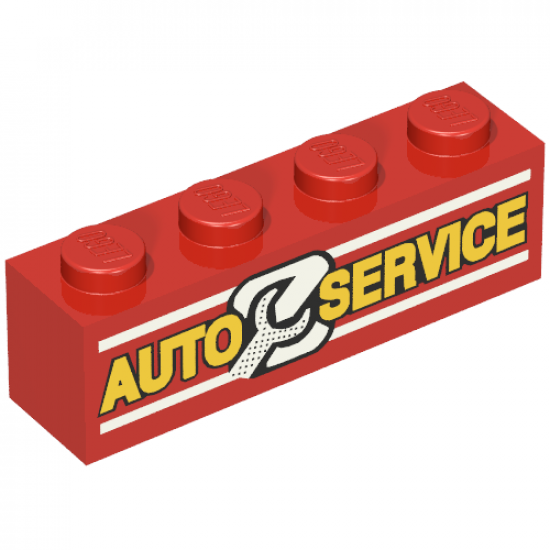 Brick 1 x 4 with 'AUTO SERVICE' and Wrench Pattern
