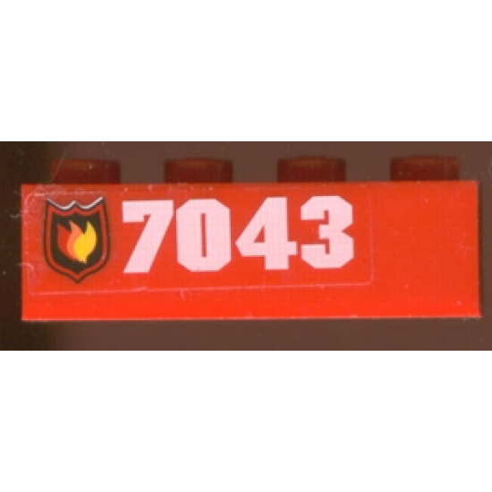 Brick 1 x 4 with Fire Logo Badge and '7043' Pattern Left (Sticker) - Set 7043