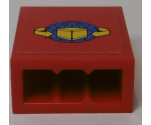 Brick 1 x 2 x 2 with Inside Stud Holder with Box and Arrows and Globe on Red Background Pattern (Sticker) - Set 7939