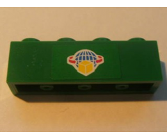 Brick 1 x 4 with Box and Arrows and Globe on Green Background Pattern (Sticker) - Set 7633