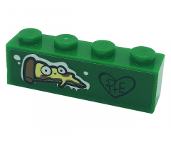 Brick 1 x 4 with Pizza Slice with Eyes, Black Heart with 'P+E' Pattern (Sticker) - Set 41379