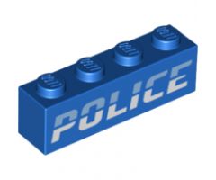 Brick 1 x 4 with Bright Light Blue and White 'POLICE' Pattern