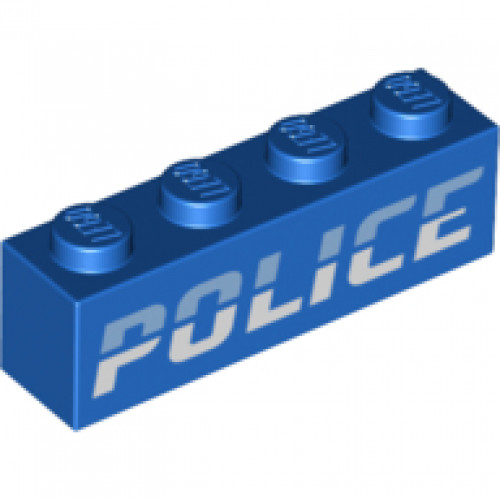 Brick 1 x 4 with Bright Light Blue and White 'POLICE' Pattern