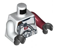 Torso SW Armor Clone Trooper with Dark Red Center Emblem, Gray Vertical and Diagonal Belts Pattern / Dark Red Arm Left / White Arm Right / Black Hands