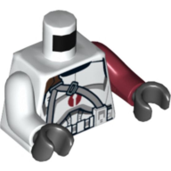 Torso SW Armor Clone Trooper with Dark Red Center Emblem, Gray Vertical and Diagonal Belts Pattern / Dark Red Arm Left / White Arm Right / Black Hands