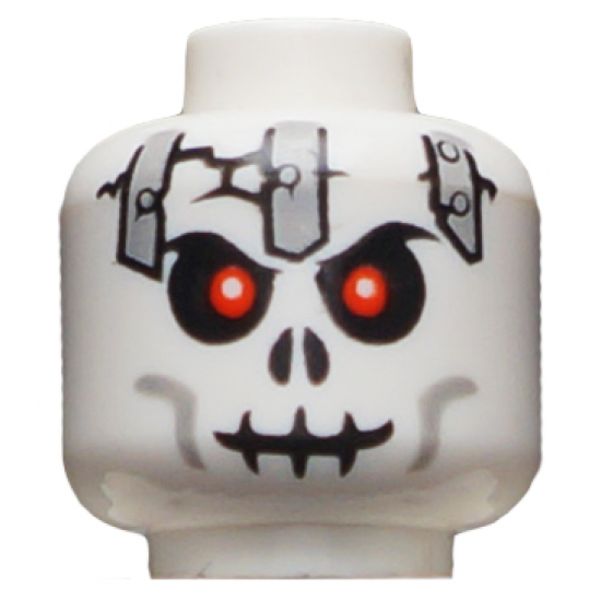 Minifigure, Head Skull Cracked with Metal Plates Pattern - Blocked Open Stud