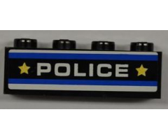 Brick 1 x 4 with Blue and White Stripes, 'POLICE' and 2 Yellow Stars Pattern (Sticker) - Set 8197