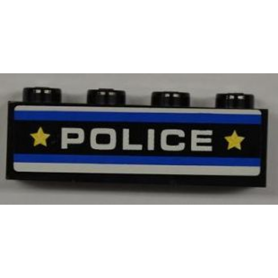 Brick 1 x 4 with Blue and White Stripes, 'POLICE' and 2 Yellow Stars Pattern (Sticker) - Set 8197