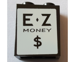 Brick 1 x 2 x 2 with Inside Stud Holder with 'E Z MONEY $' Pattern (Sticker) - Set 71016
