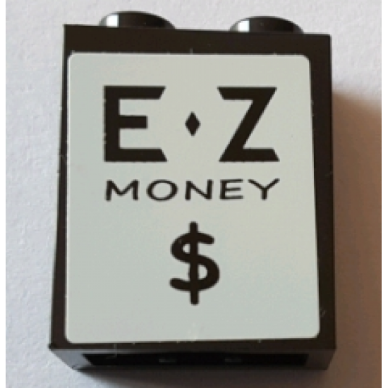 Brick 1 x 2 x 2 with Inside Stud Holder with 'E Z MONEY $' Pattern (Sticker) - Set 71016