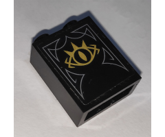 Brick 1 x 2 x 2 with Inside Stud Holder with Gold Goblin King Eye Pattern (Sticker) - Set 41185