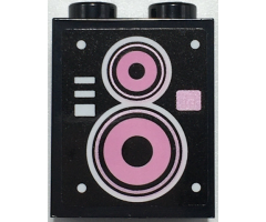 Brick 1 x 2 x 2 with Inside Stud Holder with Bright Pink, Metallic Pink and White Concentric Circles Speaker Pattern (Sticker) - Set 41349