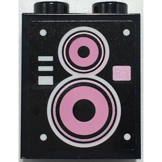 Brick 1 x 2 x 2 with Inside Stud Holder with Bright Pink, Metallic Pink and White Concentric Circles Speaker Pattern (Sticker) - Set 41349