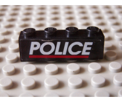 Brick 1 x 4 with White 'POLICE' Red Line on Black Background Pattern (Sticker) - Set 6598