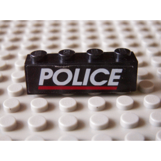 Brick 1 x 4 with White 'POLICE' Red Line on Black Background Pattern (Sticker) - Set 6598