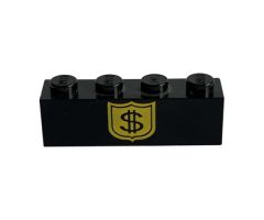 Brick 1 x 4 with Black Dollar Sign on Yellow Badge Pattern