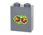 Brick 1 x 2 x 2 with Inside Stud Holder with Magenta and Bright Light Orange Flowers and Lime Leaves Pattern (Sticker) - Set 41175