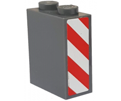 Brick 1 x 2 x 2 with Inside Axle Holder with Red and White Danger Stripes Pattern Model Left Side (Sticker) - Set 8077