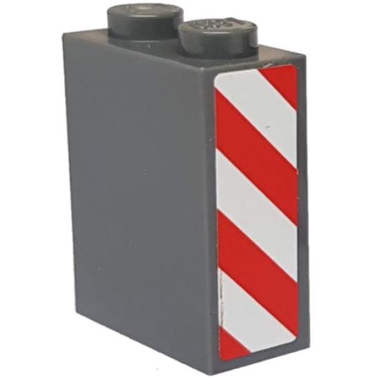 Brick 1 x 2 x 2 with Inside Axle Holder with Red and White Danger Stripes Pattern Model Left Side (Sticker) - Set 8077