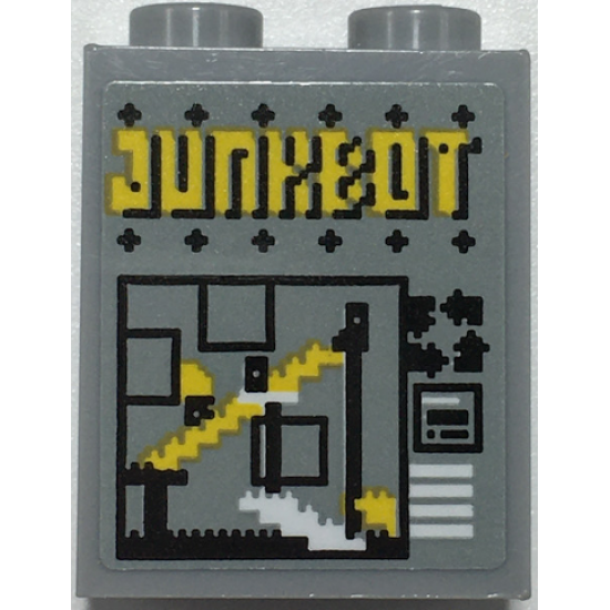 Brick 1 x 2 x 2 with Inside Stud Holder with 'JUNKBOT' Arcade Game Screen with Stairs Pattern (Sticker) - Set 70657