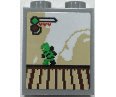 Brick 1 x 2 x 2 with Inside Stud Holder with Arcade Platform Game Screen with Health Bar and Green Ninja Minifigure Pattern (Sticker) - Set 70657