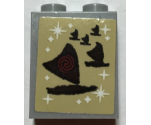 Brick 1 x 2 x 2 with Inside Stud Holder with Polynesian Canoe with Triangular Sail, Red Spiral and White Stars on Tan Background Pattern (Sticker) - Set 41149