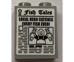 Brick 1 x 2 x 2 with Inside Stud Holder with Newspaper 'Fish Tales' Pattern (Sticker) - Set 21310