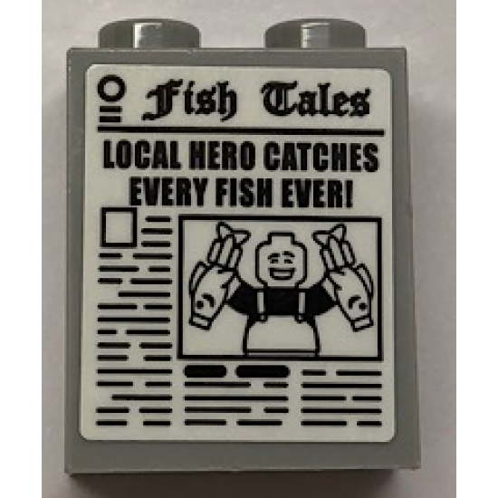 Brick 1 x 2 x 2 with Inside Stud Holder with Newspaper 'Fish Tales' Pattern (Sticker) - Set 21310