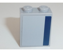 Brick 1 x 2 x 2 with Inside Stud Holder with Dark Blue Stripe on Light Bluish Gray Background Pattern on Both Sides (Stickers) - Set 8128