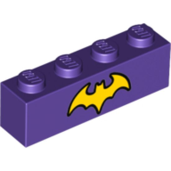 Brick 1 x 4 with Yellow Bat with Black Outline Pattern (BrickHeadz Batgirl Chest)