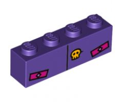Brick 1 x 4 with Black Line, Bright Light Orange Skull and Magenta Rectangles Pattern (BrickHeadz The Joker Abdomen)